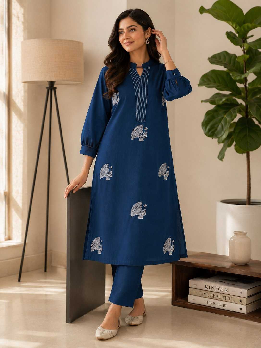 Naarira Cotton A-Line Palazzo Suit with Embroidery Work