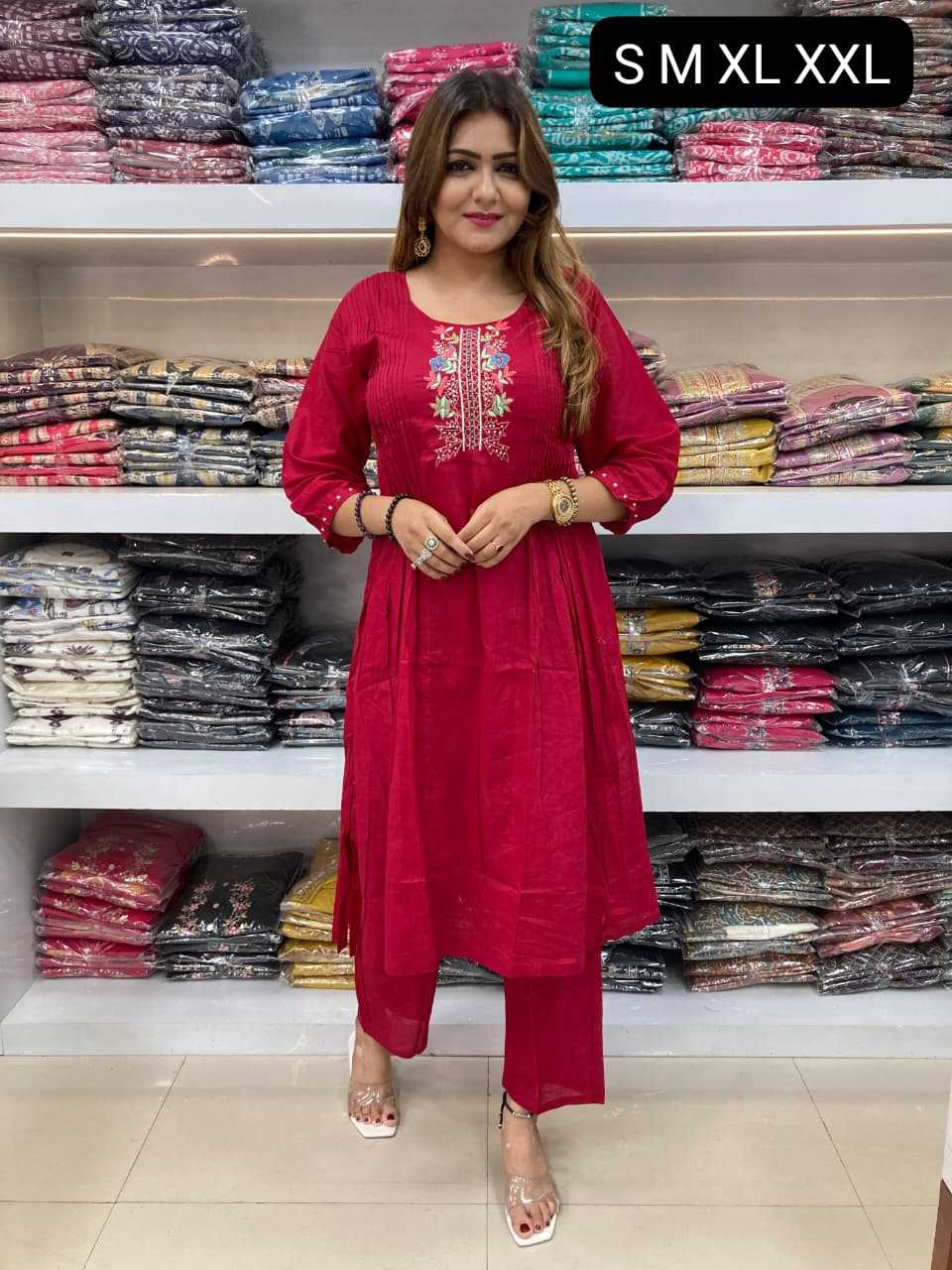 Naarira Cotton Designer A-Line Suit with Elegant Embroidery