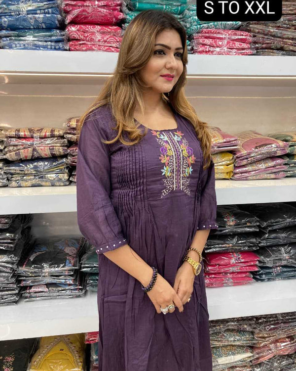 Naarira Cotton Designer A-Line Suit with Elegant Embroidery - alternate view
