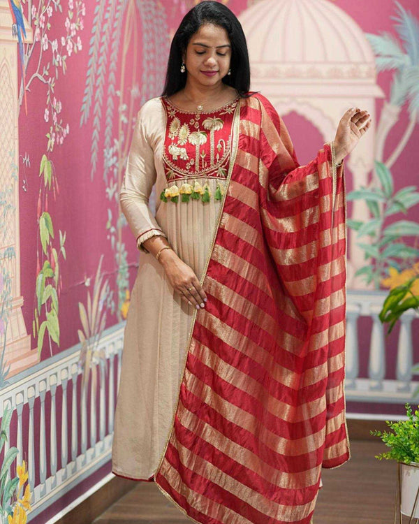 Naaria Heavy Roman Silk A-Line Suit with Elegant Designer Work