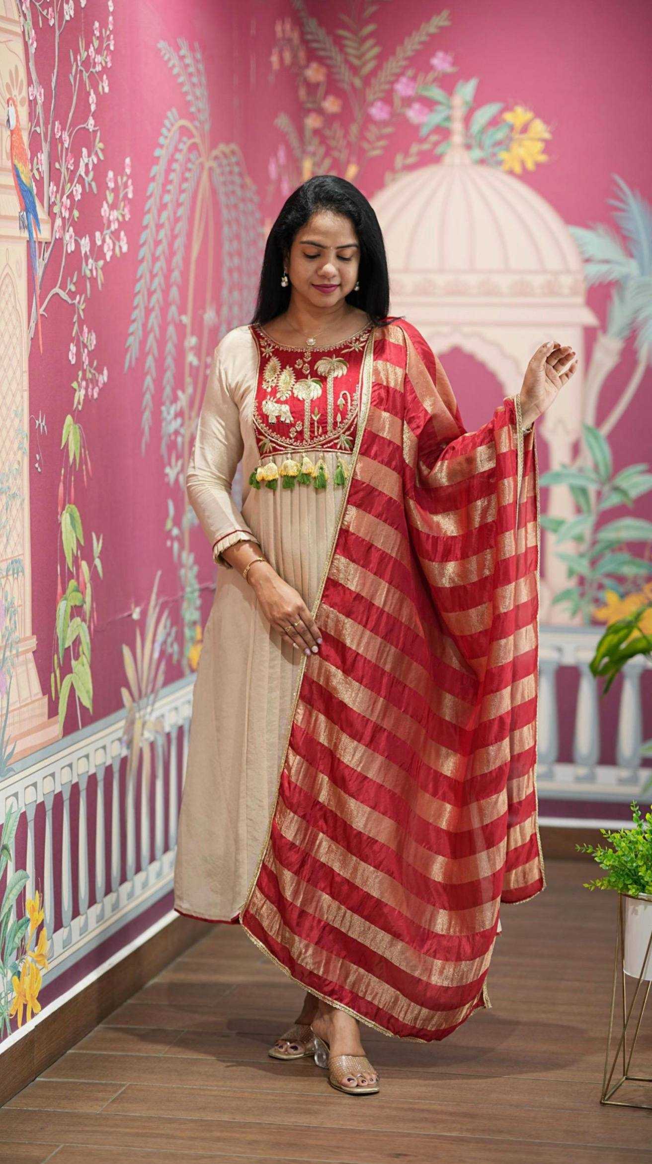 Naaria Heavy Roman Silk A-Line Suit with Elegant Designer Work