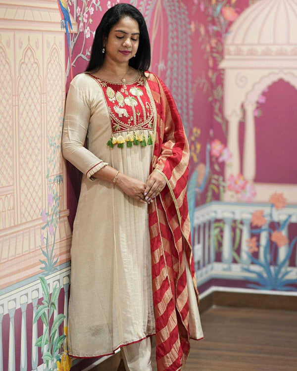 Naaria Heavy Roman Silk A-Line Suit with Elegant Designer Work - alternate view