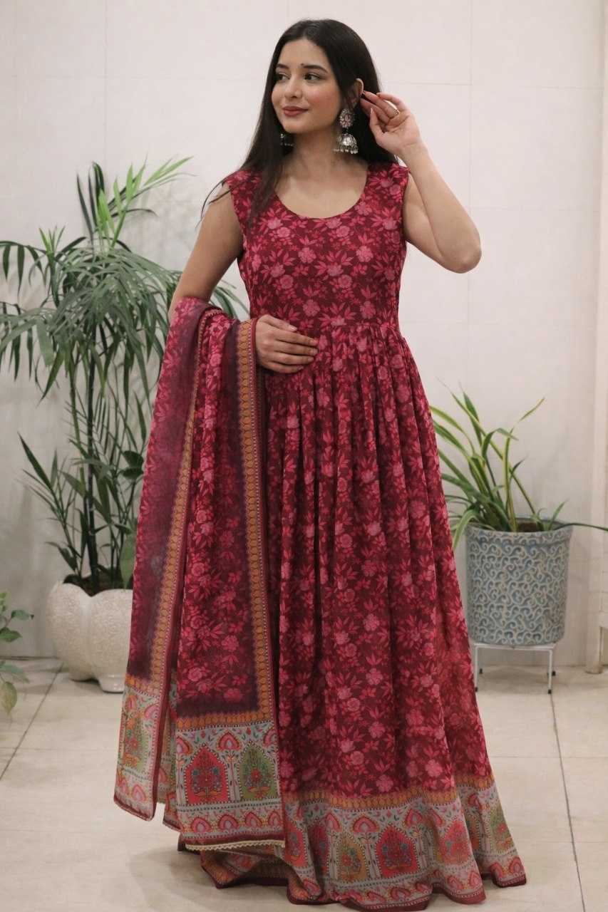 Naarira Organza Silk Floral Printed Gown