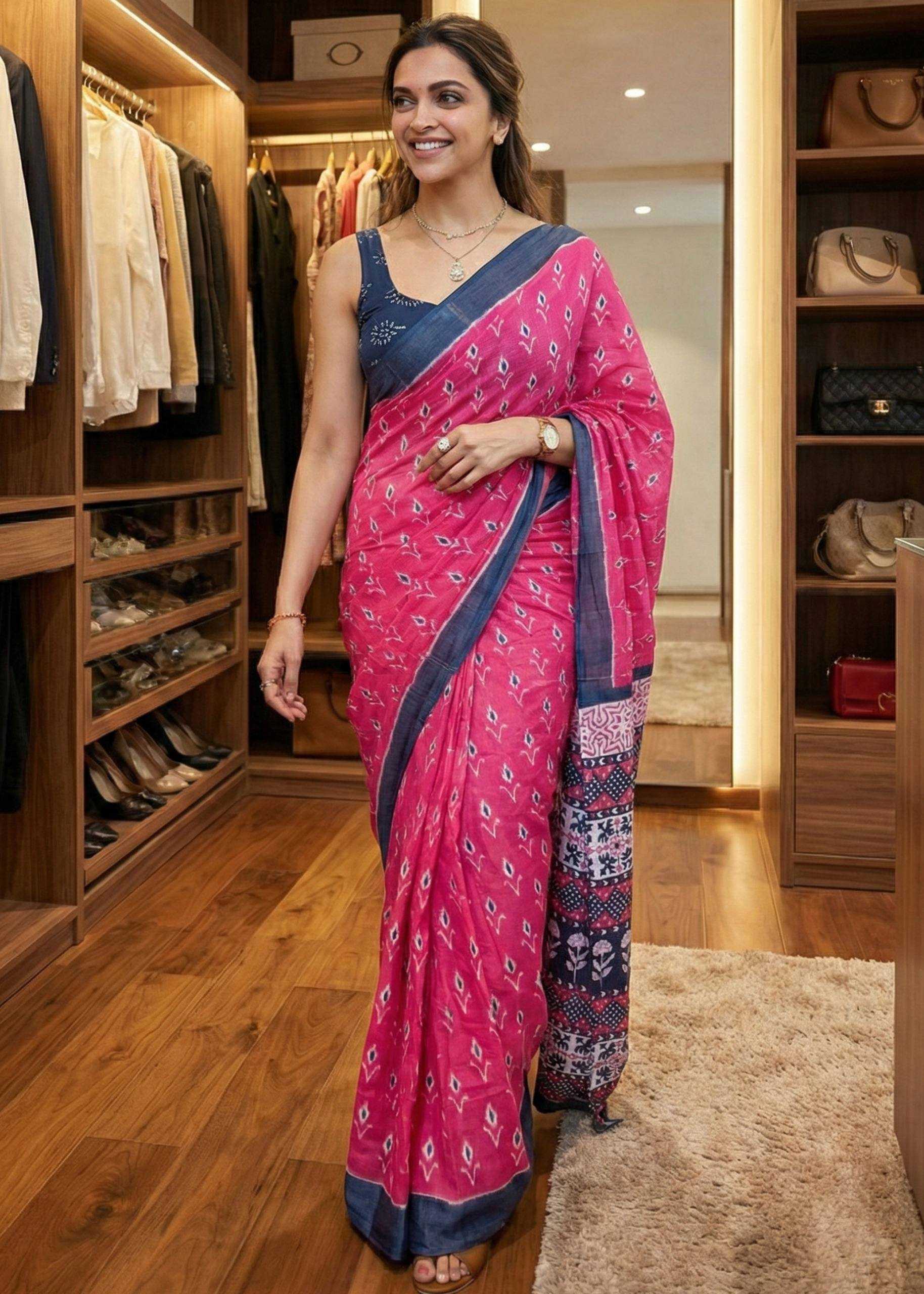 Traditional Bagru Print Cotton Saree for Women – Authentic Rajasthani Handblock Design