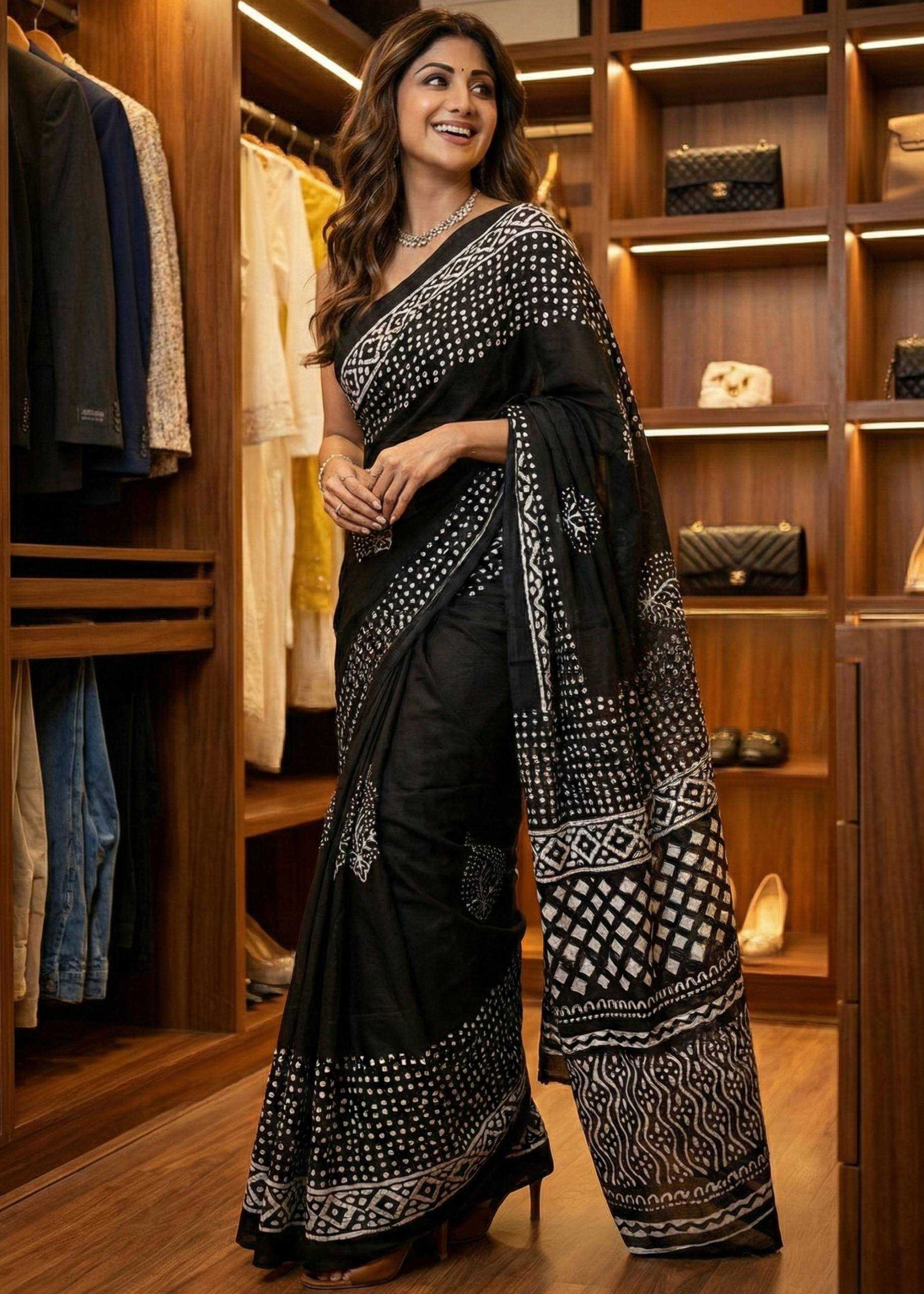 Traditional Bagru Print Cotton Saree for Women – Authentic Rajasthani Handblock Design