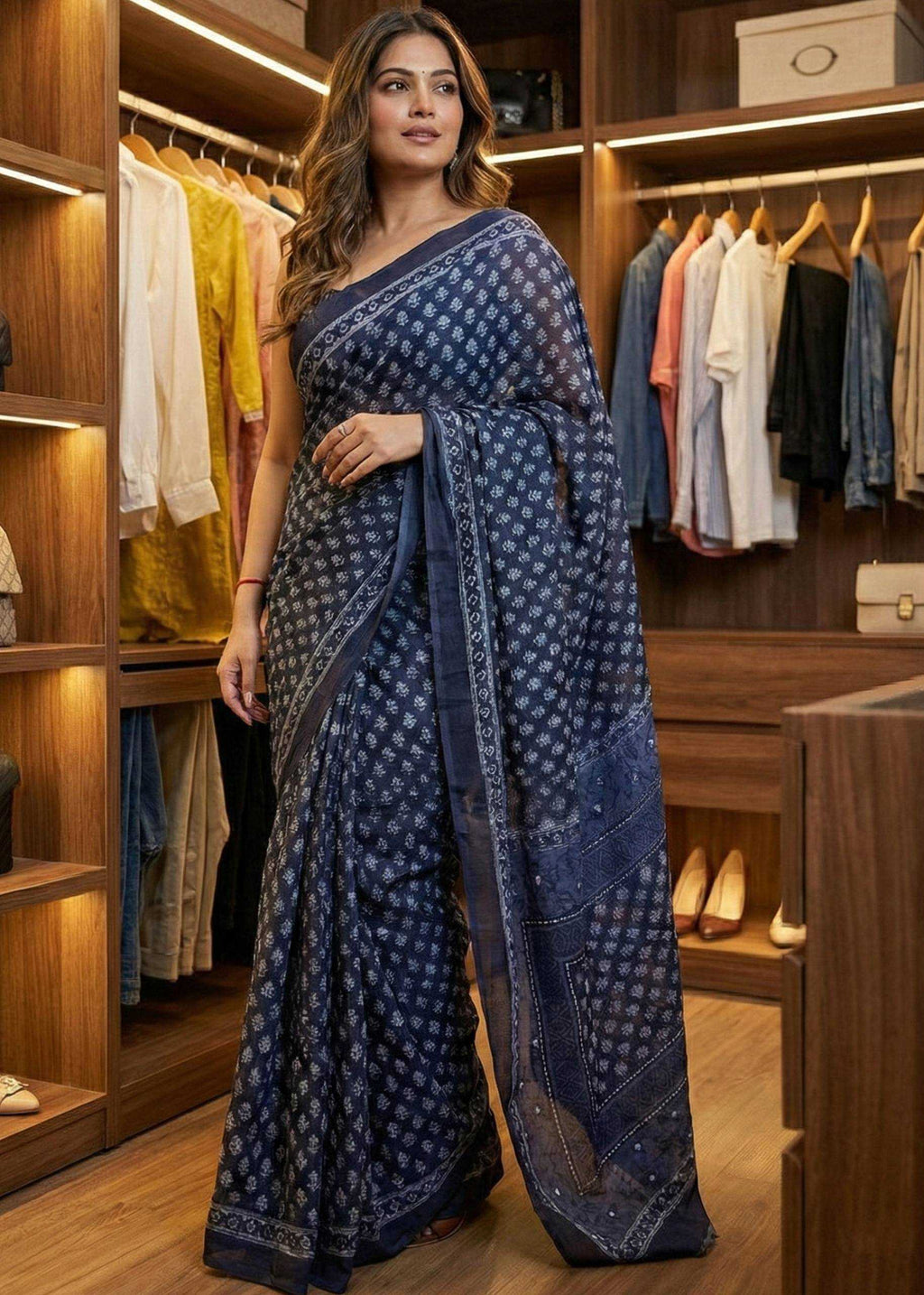 Traditional Bagru Print Cotton Saree for Women – Authentic Rajasthani Handblock Design