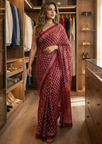 Traditional Bagru Print Cotton Saree for Women – Authentic Rajasthani Handblock Design